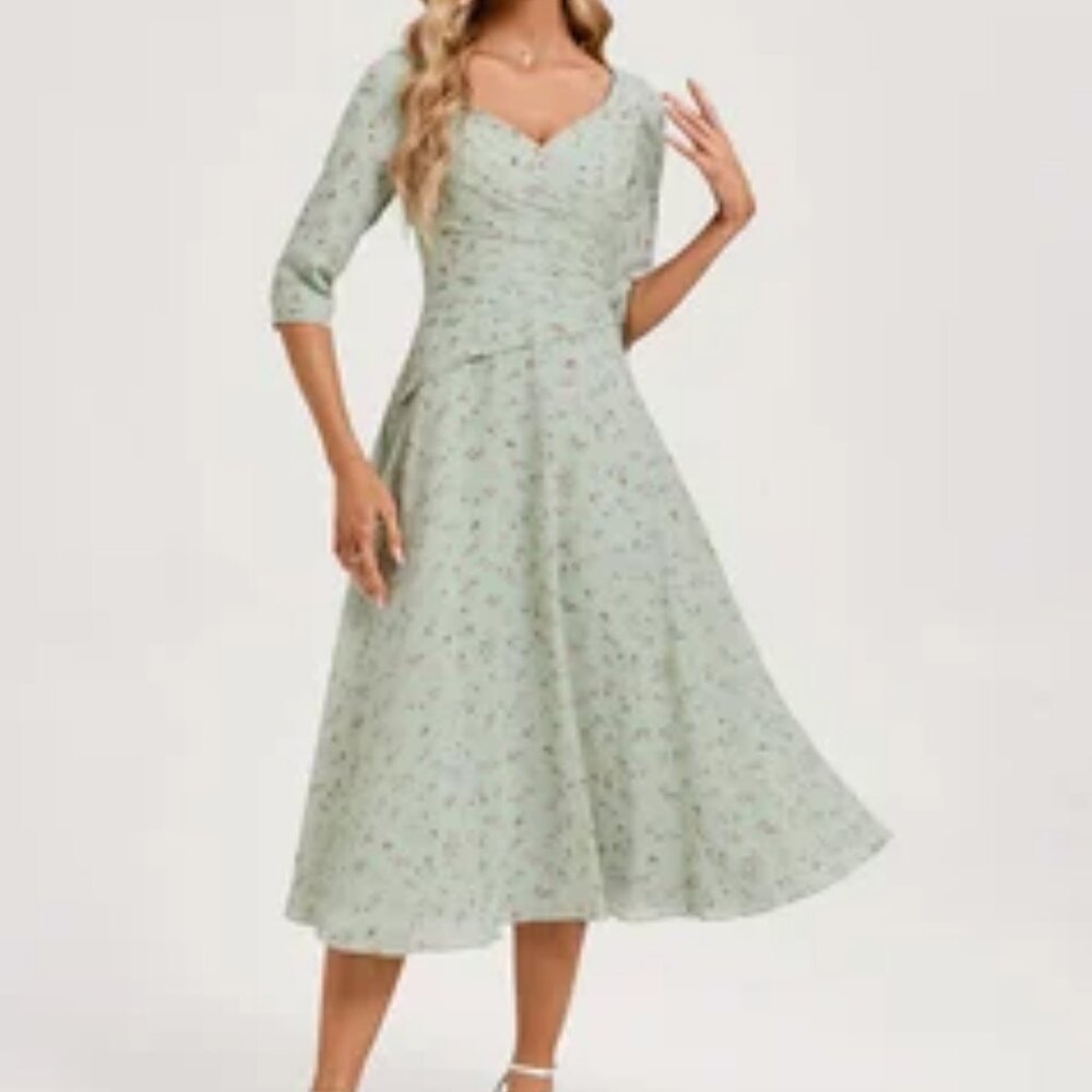 **NWT** A-line V-Neck Tea-Length Chiffon Dress sz XL; J J's HOUSE